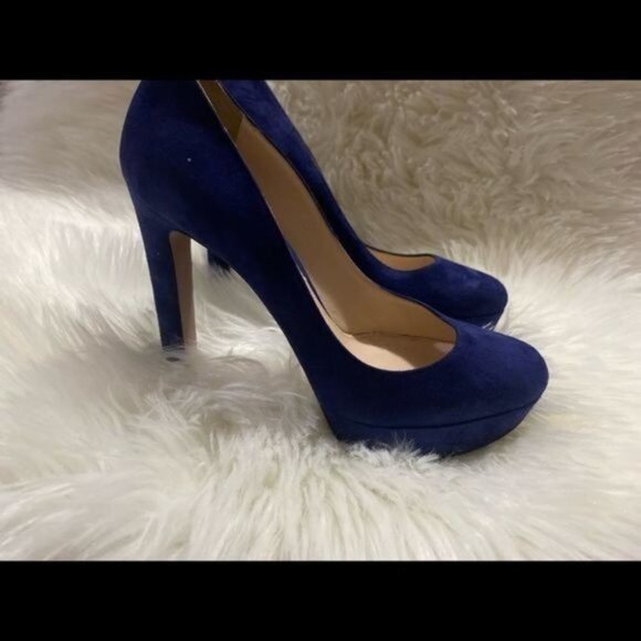 Prada Camoscio Bluette Blue Suede Platform Pumps 37.5 - Picture 4 of 11